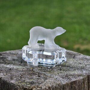 Vintage Swarovski Frosted Polar Bear On Ice Crystal Figurine Ebeling & Reuss 1"